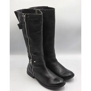 Two Lips Women's Black Leather Motorcycle Riding Boots W/ Zippers Size 7.5